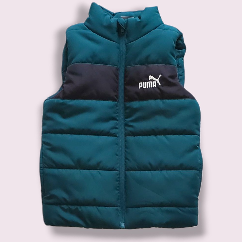 Puma Kids Puffer Vest Size‎ 5 Gree  Full Zip Sleeveless Jacket Kids